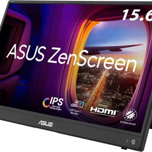 ASUS ZenScreen MB16AHV Portable Monitor, 15.6 Inches, Full HD, IPS, HDMI, USB Type-C, Blue Light Filter, Anti-Glare Surface, Antibacterial Treatment