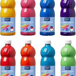 Lefranc Bourgeois Education, Redimix Liquid Gouache Tempera for Kids, Set of 8 1L Bottles, Vibrant Colors, Children’s Paints and Crafts