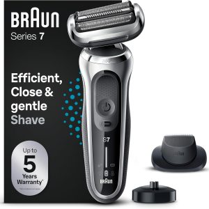 Braun Series 7 Men’s Electric Shaver, Beard Shaver with Precision Trimmer Attachment, Charging Base, Dry and Wet Use, Rechargeable, Wireless, 71-S4200cs, Silver