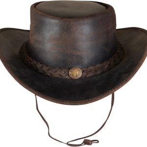 URBAN 5884 Genuine Leather Cowboy Hat for Men/Women with Wide Brim and Adjustable Chin