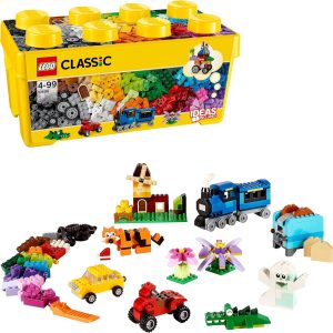 LEGO Classic Caja de Ladrillos Creativos Mediana, Juegos de Construcción para Niños y Niñas de 4 Años o Más, Base Verde, Coches y Animales de Juguete, Fácil Almacenaje, Idea de Regalo Infantil 10696