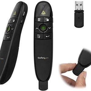 StarTech.com Wireless Presentation Remote Control with Green Laser Pointer – 27 m – USB Clicker Pointer for Presentations, Black