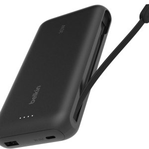 Belkin BoostCharge 20K External Battery, Fast Charge and Built-in Cable (PD 30W), Power Bank, USB-C Power Delivery Portable Charger for iPhone 16 Series, iPad Pro, Galaxy S25 Series and Others, Black