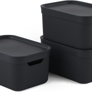 Jive Decorative Box, Set of 3 5L Storage Boxes with Lids, Plastic (Recycled PP), Black, 3 x 5L (26.5 x 18.5 x 13.5 cm)