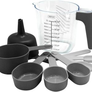 NERTHUS FIH 1382 9-Piece Set: 8 Measuring Spoons and Jug 1L – BPA Free Plastic, Ideal for Measuring Liquid and Dry Ingredients in Kitchen