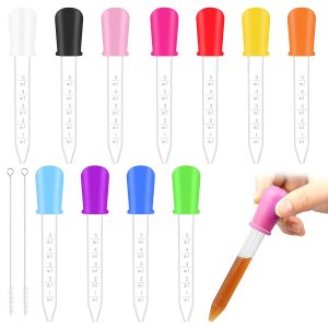 11pcs 5ml Clear Silicone Dropper Scettar Dropper with 2 Cleaning Brushes, Liquid Transfer Dispenser Pipettes, Plastic Droppers for Gummy Molds