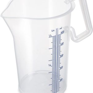 Thermohauser 8300040083 – Measuring Cup with Closed Handle, 500 ml, PP Plastic, Blue Scale in Litres and Milliliters, Transparent