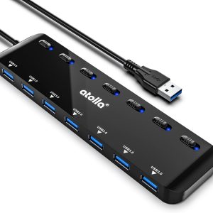 atolla USB Hub, 7-Port USB Hub 3.0, Ultra-Thin USB Hub with 1.2m Extension Cable and Independent LED Power Switch, Multi USB Hub for PC, Laptop, MacBooks, etc
