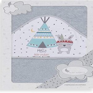 Interbaby – Grey Baby Bath Cape | Baby Towel with Hood, 100% Cotton, 100 x 100 cm, Unisex | Soft, Comfortable, Quick Drying | Ideal for Newborns, Babies and Toddlers | Teepee Bear Design