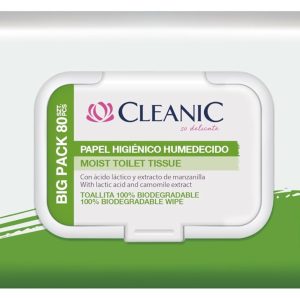 Cleanic Hydrated Toilet Paper – (80 Pieces) Toilet Paper – with Chamomile Extract – Disposable – Moistened Wipes for Intimate Cleansing – Suitable for Sensitive Skin – 80 Pieces