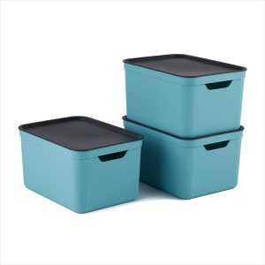 Jive Dekobox Set of 3 Storage Boxes 16L with Lid, Plastic (Recycled PP), Turquoise/Anthracite, 3 x 16 L (37.5 x 27.7 x 29.7 cm)