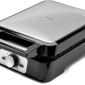 Electric Waffle Maker for 4 Belgian Waffles, 1500W, Non-Stick Plates, Temperature Control, Light Indicator, Cool Touch Handle, Stainless Steel, Black