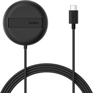 Belkin Wireless Charger Compatible with MagSafe, 15W Magnetic Charging Dock, Qi2 Certified, iPhone 17, Air, Samsung Galaxy S25, Pixelsnap and AirPods – No Power Supply – Black