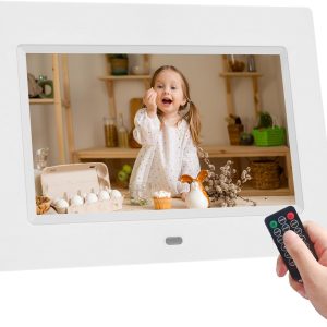 7 Inch Digital Photo Frame, 1024×600 Digital Photo Frame, Full IPS Display with Photo/Music/Video Player/Calendar/Alarm, Electronic Photo Frame with Remote Control