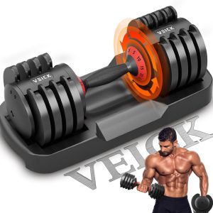 VEICK Adjustable Dumbbell Set, Free 5 in 1 Dumbbells for Men Women, Black Dumbbells for Home Gym Full Body Workout Quick Adjust by Turning the Handle (25/55