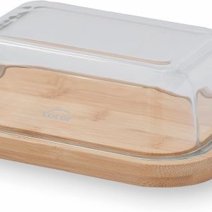 Lacor – 62898 – Butter Dish, Butter Container, Bamboo Base, Borosilicate Glass Lid, Easy Cleaning, Dishwasher Safe, 18.5 x 14 x 6.5 cm