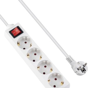 GRIFEMA Power Strip with 4 Sockets and Switch, 3500 W, 16 A, 1.5 m, White, Child Protection, Orientation to 45 Degrees, Prevents Phantom Consumption