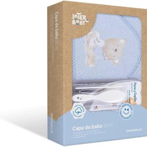 Interbaby – Baby Blue Bath Cape + Baby Combs | Hooded Towel 100% Cotton, 100 x 100 cm, Unisex | Soft, Quick Drying | Ideal for Newborns, Babies and Toddlers | Love You Design