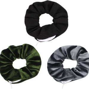 Original Velvet Scrunchie Scrunchies with Hidden Zipper Pocket for Accessories, Small Items, Keys, Money (3 PCS-B)