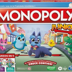Hasbro Gaming, Monopoly Junior 2 in 1, Strategy Board Game, Family Fun, Reversible Board, 6 Pawns, Toy Car, Duckling and Dinosaur, Gifts from Wise Men