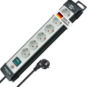 Brennenstuhl Premium-Line Power Strip with 6 Outlets (5 m Cable with Switch, Mountable, Made in Germany) Black/Grey