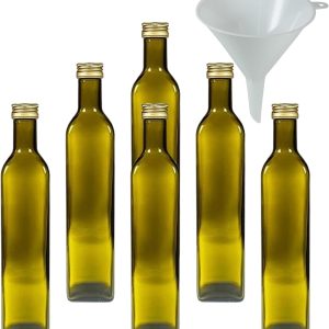 6 x 500ml Brown Glass Bottles with Gold Stopper Empty Bottles as Storage Container and Vinegar Bottle (Includes Funnel Diameter 12cm)