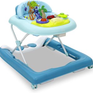 Baby Walker with Play Tray – Height Adjustable 3 Levels + Safety Brakes + Comfortable Seat + Compact Folding + Stable First Steps | Ocean Asalvo