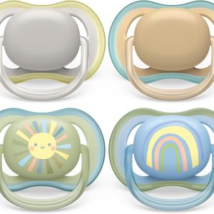 Philips Avent chupete ultra air: 4 chupetes ligeros y transpirables para bebés de 0 a 6 meses, sin BPA y con funda de transporte esterilizadora (modelo SCF085/65)