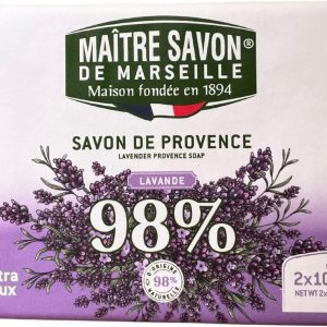 Maître Savon de Marseille Provence Lavender Soap – Extra Soft – 2x100g – 99% Natural Ingredients – Hands & Body