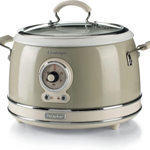 ARIETE 290403 Rice Cooker & Slow Cooker, Steamer, Vintage Line, 3.5 L, Ceramic Non-Stick Coating, 650 W, Beige