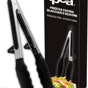 IPEA Stainless Steel Kitchen Tongs with Silicone Tips – Professional BBQ Tongs Meat Salad Pasta Buffet with Locking System – Heat Resistant Chef Tongs – 27