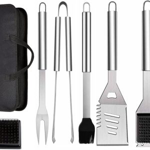 7 Pieces BBQ Grill Tools Set, Stainless Steel Grill Utensil Kit with Carry Bag, Spatula, Tongs and Fork, BBQ Tools Accessories