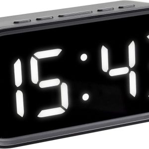 TFA Dostmann Digital Alarm Clock with LED Light Numbers, Includes Indoor Temperature, Adjustable Snooze Time, Plastic, Black, 150 x 50 x 65 mm