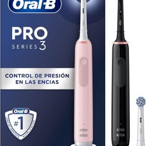 Oral-B Pro 3 3900N Electric Toothbrushes (Pack of 2) with Rechargeable Handle and Replacement Head, Designed By Braun, Orginal Gifts for Women and Men – Black and Pink