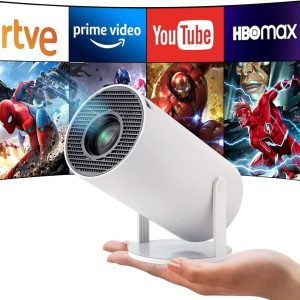 Portable Mini Projector, 4K Projector with Auto Keystone, Projector Screen 2.4/5G WiFi Bluetooth 5.0 260ANSI Android 11.0, 130 Inch Screen, 180 Degree Rotation