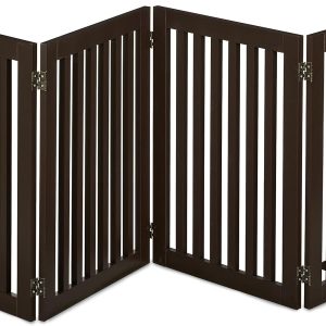 Relaxdays Children’s Safety Barrier, Folding Protective Fence, 70 x 206 cm, Dog and Pet Fence with Feet, Brown, Fibreboard