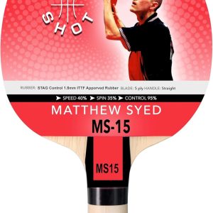 Sure Shot Matthew Syed MS-15 Table Tennis and Ping-Pong Bat – ITTF Approved Stag Control 1.8mm Rubber, 5-Layer Blade, Straight Handle – High Control for Beginners and Intermediates