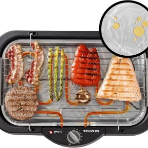 Taurus – Maxim’s 2400W Electric Barbecue | Surface 41x24cm | Adjustable Thermostat | Anti-Smoke Water Tray | Indoor and Outdoor Use | Uniform Heat Distribution