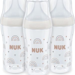 NUK Perfect Match Bottle Set | 3 Months + | Fits Baby’s Palate | Temperature Control | Anti-Colic Ventilation | 260 ml | BPA Free | Medium Silicone Teat | Rainbow | 3 Pcs
