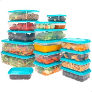 AKTIVE 16557 Max Home Pack of 17 Plastic Containers, 0.2L to 2.5L Capacity, BPA-Free Plastic, Stackable Design, Microwave, Freezer and Dishwasher Safe, Food Preserving