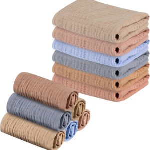 Pack of 12 Square Muslin Baby Washcloths, Muslin Baby Cloths, Natural Cotton Wipes, Essential Wipes for Newborn Babies, Bath Cleaning and