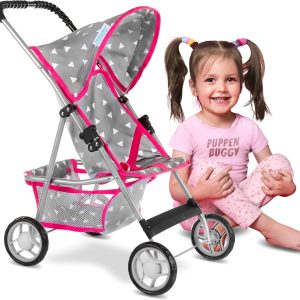 Kinderplay KP0280S Baby Toy Stroller – Dolls – Pushchairs, Pram, Parasol, Buggy, Baby Stroller, Lightweight and Stable Structure, Foam Wheels 2 3 Years, KP0280S