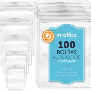 m-office Zip Bags with Airtight Seal Transparent Plastic Bags Ideal for Freezing Food, Document Storage, Reusable and Storage Bags · m-office (40 x 60 mm, 100 Units)