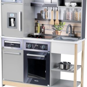 Theo Klein 7194 Miele Family Kitchen I Wood kitchen with Stove Including Light and Sound Function I with Play kitchen Accessories I Toys for Children Aged 3 and over