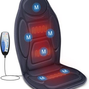 SNAILAX Vibration Back Massage Cushion with Heat, 6 Vibrating Motors and 2 Heat Levels, Massage Seat, Back Massage Chair Cushion, Gifts for Women, Men