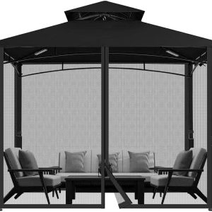 Outdoor Gazebo with Mosquito Net Universal for Garden and Patio with 4 Panels Zippered for Pergola (360 x 360 x 230 cm, Black)