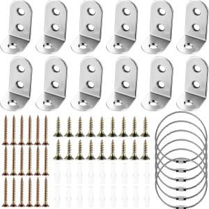 6 Sets Anti-Tip Baby Proof Furniture Anchors Metal Furniture Wall Anchors Kit, Anti-tip Furniture Straps for Closet Safety Brackets, Secure Fixings