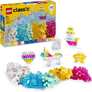 LEGO Classic Transparent Magic Box – Easter Gift for 5+ Year Old Girls and Boys – Building Toy with Colorful Bricks, Animals, Spaceship, Unicorn, Narwhal and Ice Cream 11040