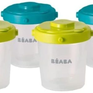 BÉABA Set of 6 Preservation Jars, Stackable and Clip-On Containers, 100% Airtight with Graduation, Freeze, 6 x 200 ml, Blue/Yellow