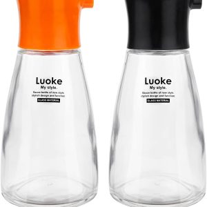 2 Pieces Glass Soy Sauce Dispenser Containers, Leakproof Vinegar Dispenser, Oil Dispenser Bottles, Seasoning Bottle with Lid for Olive Oil,